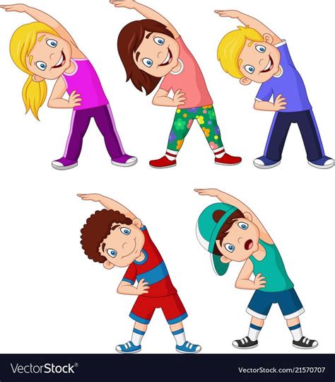 Vector illustration of Cartoon little kids exercising on white background. Download a Free ...