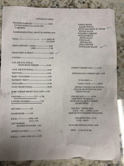 Menu at Wilson's BBQ & SeaFood, South Hill