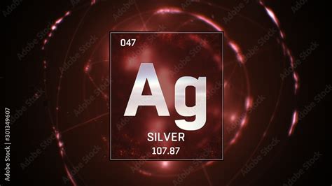 3D illustration of Silver as Element 47 of the Periodic Table. Red ...