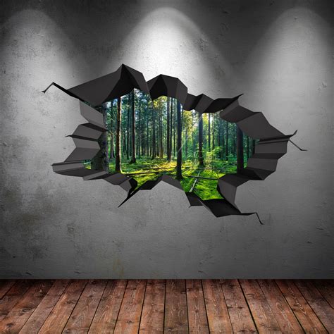 FULL COLOUR WOODS FOREST TREES JUNGLE CRACKED 3D WALL ART STICKER DECAL WSDFC47