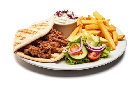 Premium AI Image | Vegan doner with fries and salad on a white plate