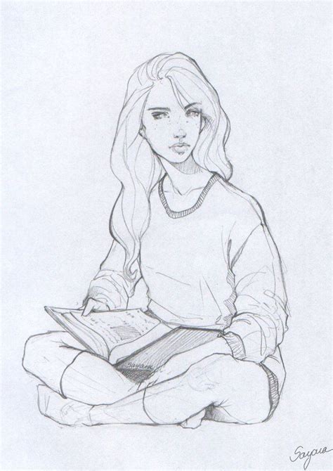 Sketch by Sayara-S | Book drawing, Girl reading book, Girl drawing