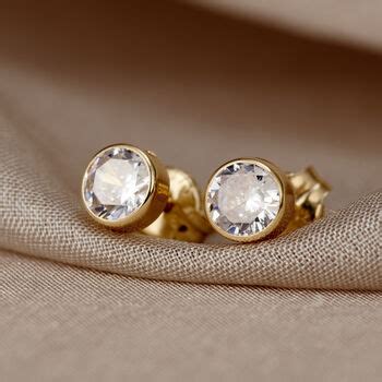 Round 9ct Gold Stud Earrings With Cubic Zirconia By Posh Totty Designs | notonthehighstreet.com