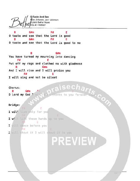 O Taste And See Chords PDF (Bethel Kids) - PraiseCharts