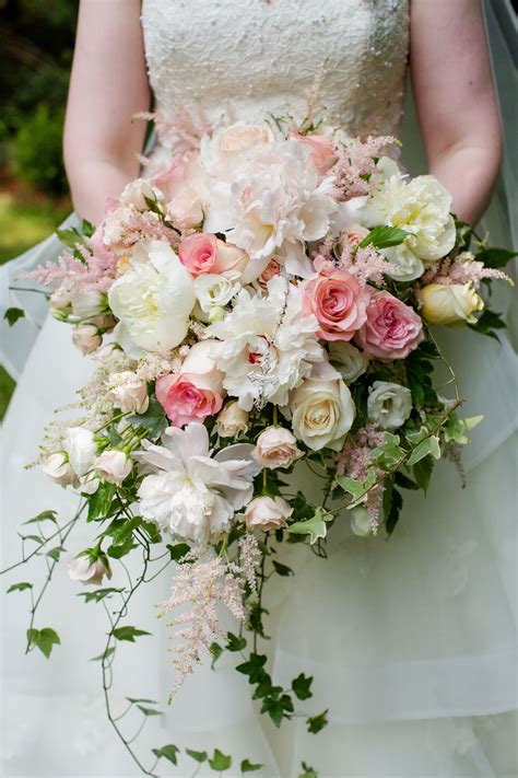 gorgeous ivory, pink and blush cascade bouquet | Pink wedding flowers ...