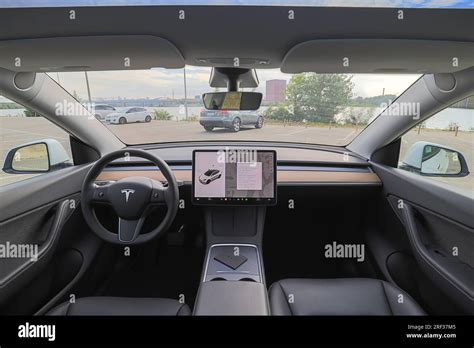 Front view from electric car interior Tesla Model Y Stock Photo - Alamy