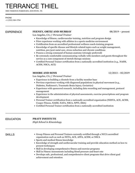 Personal Trainer Resume Samples | Velvet Jobs