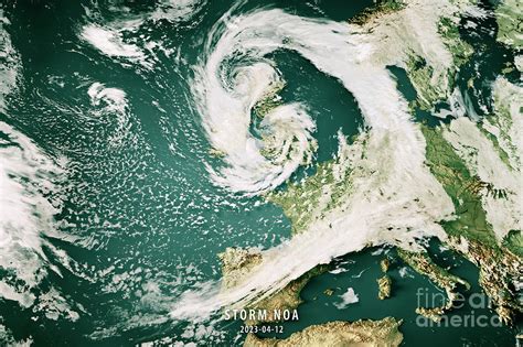 Storm Noa 2023 Cloud Map Atlantic Ocean Europe 3D Render Color Digital ...