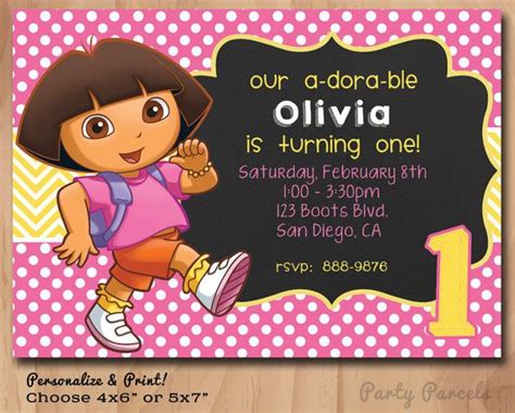 Personalized Bithday Invitation - DORA the Explorer - Chalkboard style - 4x6 or 5x7 | Digital ...