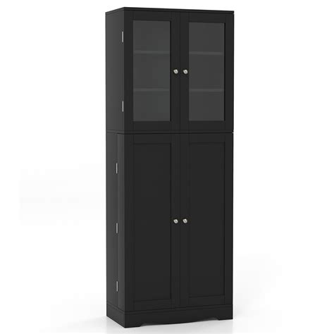 Tall Storage Cabinet Kitchen Pantry Cupboard with Tempered Glass Doors & Shelves 6473514381844 ...