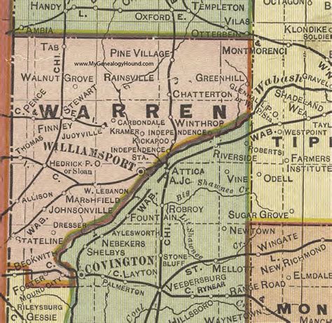 Warren County, Indiana, 1908 Map, Williamsport