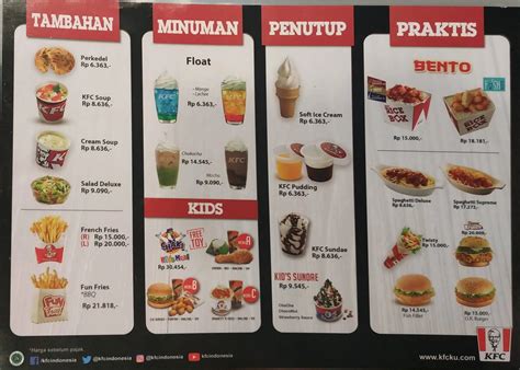 Menu at KFC restaurant, Jakarta, KFC Ratu Plaza