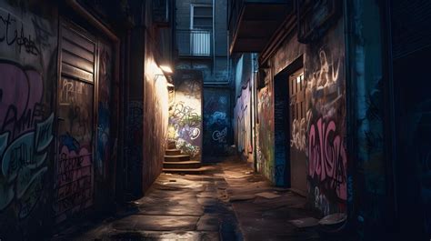 Premium AI Image | A dark alley with graffiti on the walls and a dark alley with a dark alley ...