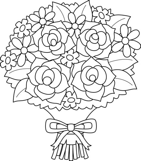 Wedding Flower Bouquet Isolated Coloring Page 12902446 Vector Art at Vecteezy