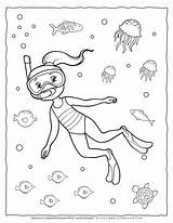 Dive Into Coloring Fun Girl Diving Underwater  Exciting Page sketch template