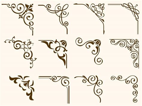 Brown Filigree Vintage Corner Frames Set 954045 Vector Art at Vecteezy