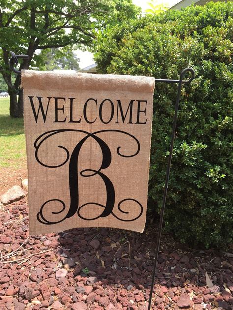 Burlap Welcome Monogrammed Garden Flag/ Personalized Garden Flag | Monogram garden flag ...