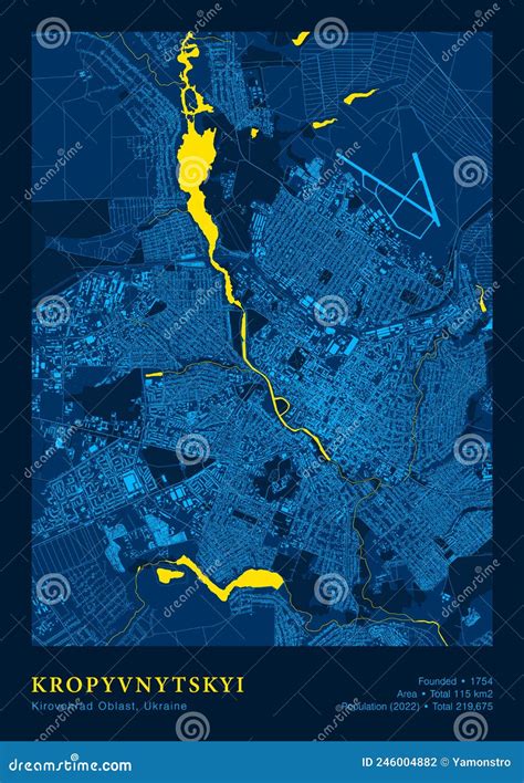 Kropyvnytskyi Map Vector Highly Detailed Map in National Yellow Blue Colours Stock Vector ...