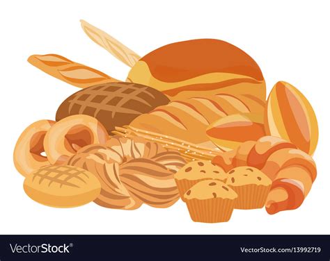 Bakery and pastry products set together bread Vector Image