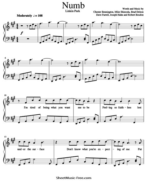 Numb Sheet Music Linkin Park - ♪ SHEETMUSIC-FREE.COM