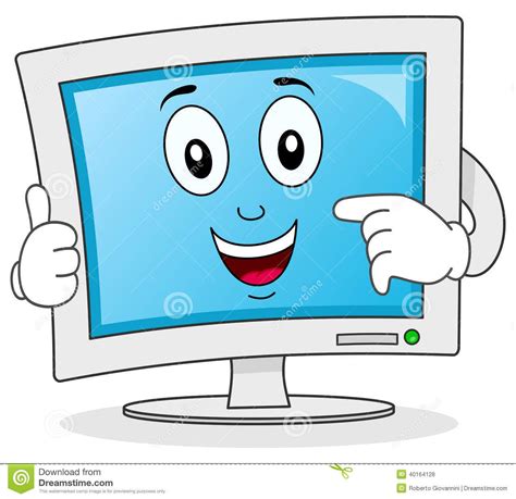 Illustration about A funny cartoon computer monitor character smiling with thumbs up, isolated ...