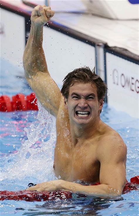 Nathan Adrian of the U.S. celebrates winning the men's 100m freestyle final Wednesday. #Olympics ...