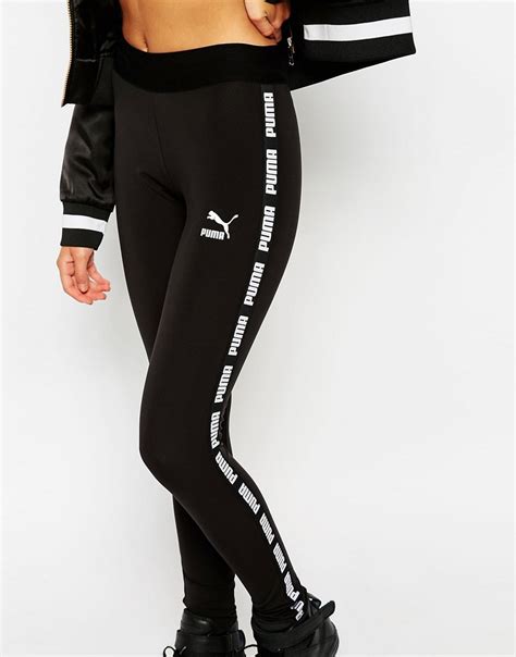 Lyst - Puma Black Leggings With Taped Sides in Black