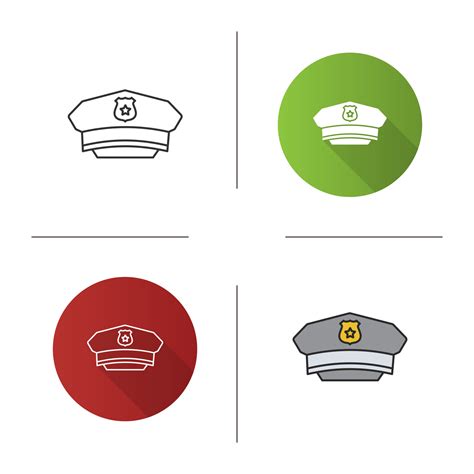 Policeman hat icon. Flat design, linear and color styles. Cop cap. Isolated vector illustrations ...