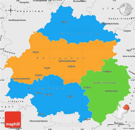 Political Simple Map of Dordogne, single color outside, borders and labels