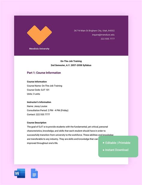 Syllabus Template Google Docs