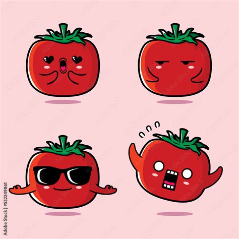 vector illustration of cute tomato emoji Stock Vector | Adobe Stock