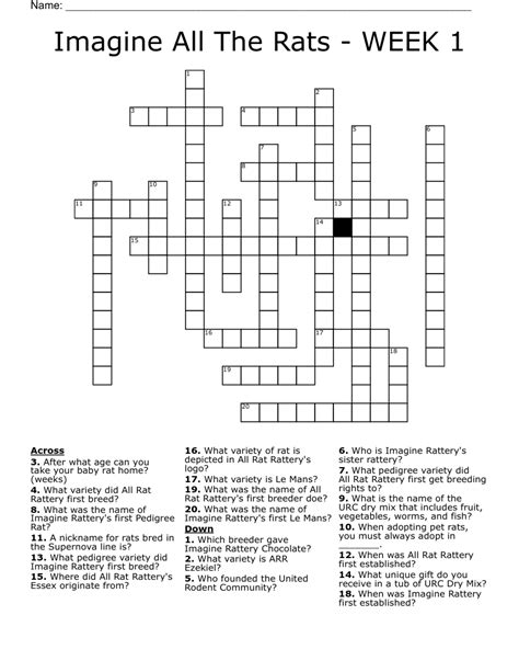 Imagine All The Rats - WEEK 1 Crossword - WordMint