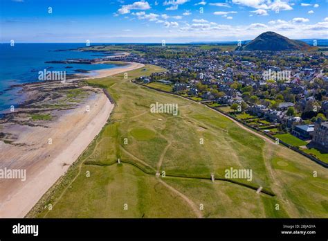 Aerial view of North Berwick beach and North Berwick Golf Club, East ...