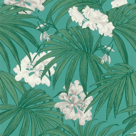 White Flower Pattern Teal White Wallpaper Floral Leaf Motif Textured ...