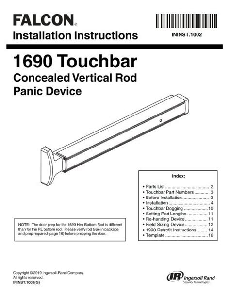 Installation Instructions 1690 Touchbar ... - Dor-O-Matic Exits