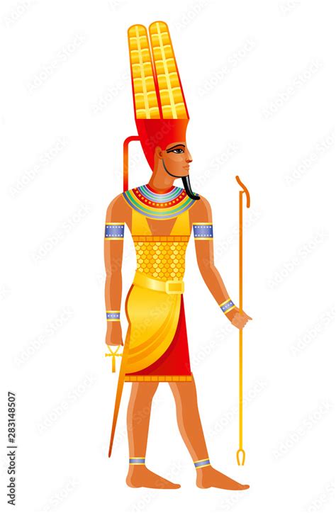 Ancient Egyptian god Amun, major Egyptian deity of sun in shuti crown ...