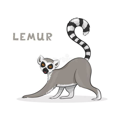 Vector Illustration, a Cute Cartoon Lemur, Isolated on a White ...