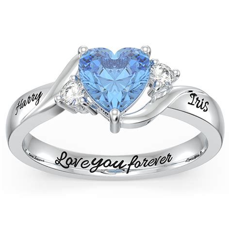 Engraved Heart Stone Promise Ring