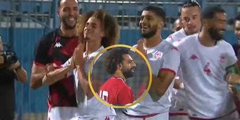 Mo Salah watches on as Tunisian players copy his celebration