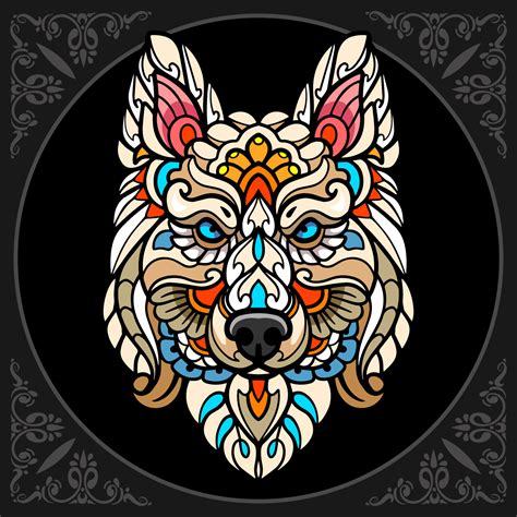 Colorful dog head zen tangle arts isolated on black background 11498352 Vector Art at Vecteezy