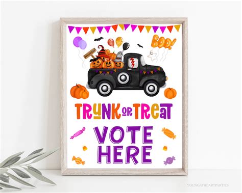 Printable Trunk Or Treat Vote Here Sign, Printable Halloween Voting ...