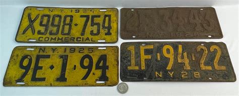 Lot - Vintage 1920's Lot of 4 New York State License Plates (1925 - 1928)