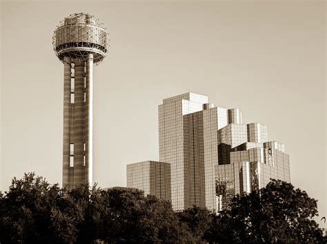 Dallas Reunion Tower and Hyatt Regency - Sepia Photograph by Gregory Ballos - Fine Art America