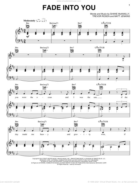 Fade Into You sheet music for voice, piano or guitar (PDF)