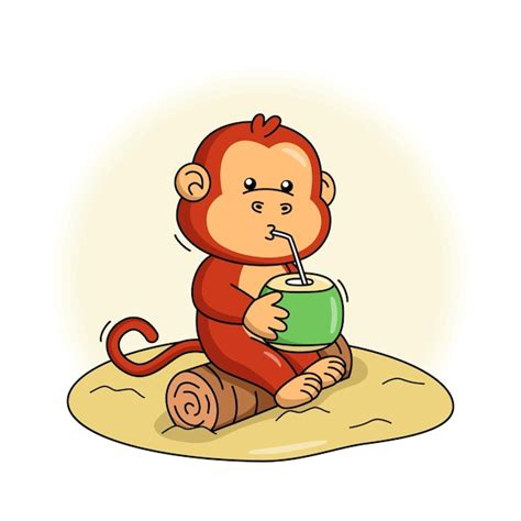 Premium Vector | Cartoon illustration of cute monkey drinking coconut water