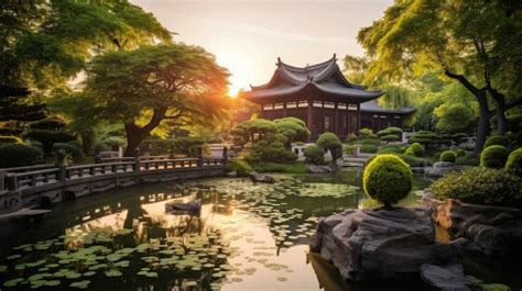 Premium AI Image | A traditional Chinese garden adorned with classical ...