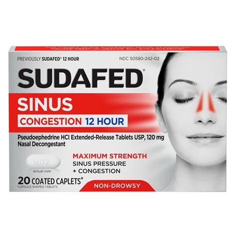 Sudafed Maximum Strength 12 Hr Sinus Decongestant, Non-Drowsy, 20 ct - Walmart.com