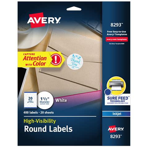 Avery Round Labels, Inkjet Printers, 400 1-1/2", Labels (8293 ...