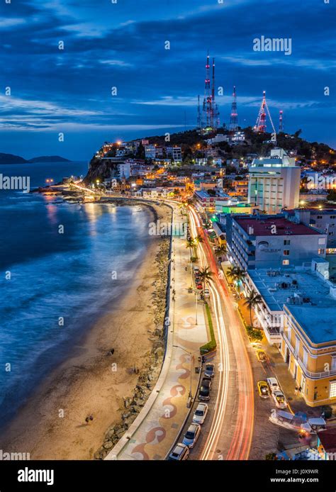 Aerial view of the Mazatlan boardwalk and Olas Altas beach in Old Mazatlan, Mexico Stock Photo ...