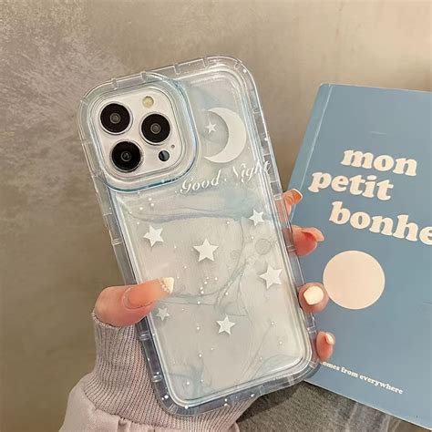 Star Moon Dyed Blue Phone Case For Iphone 14 Plus 7 8 X Xs Xr 11 12 ...